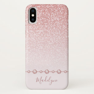 Blush Pink Rose Gold Glitter Ombre Rhinestone iPhone X Case