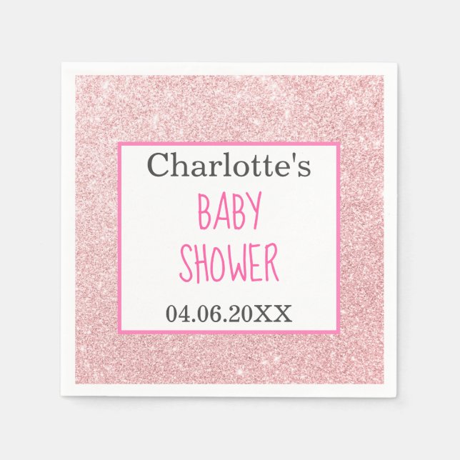 Blush Pink Rose Gold Glitter Sparkle Baby Shower Napkin (Front)