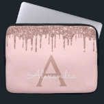 Blush Pink Rose Gold Glitter Sparkle Monogram Laptop Sleeve<br><div class="desc">Blush Pink - Rose Gold Faux Dripping Modern and Elegant Girly Glitter and Sparkle Elegant Monogram Case. This case can be customised to include your initial and first name.</div>