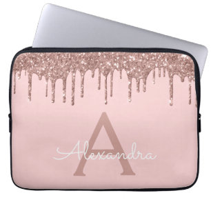 Blush Pink Rose Gold Glitter Sparkle Monogram Laptop Sleeve