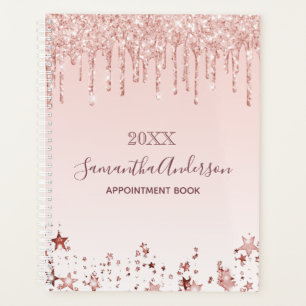 Blush pink rose gold glitter stars name planner