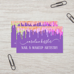 Blush Pink Rose Gold Lime Green Glitter Purple Business Card