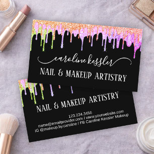 Blush Pink Rose Gold Lime Green Glitter Sparkle Business Card