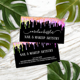 Blush Pink Rose Gold Lime Green Glitter Sparkle Business Card