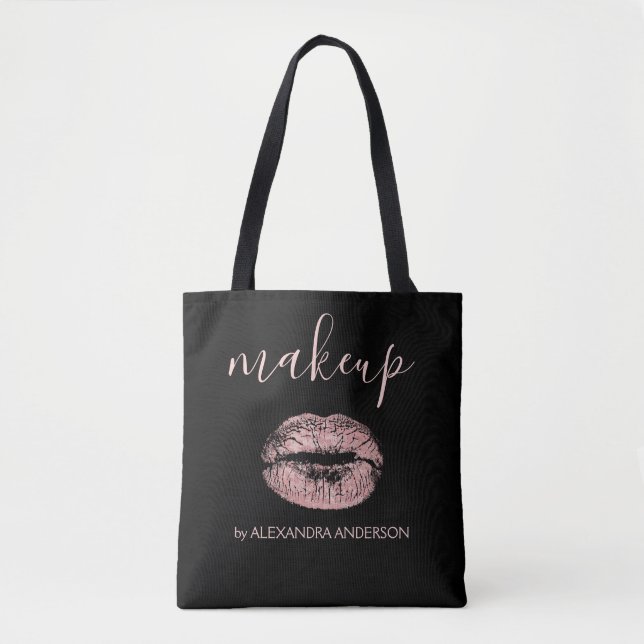 Blush Pink - Rose Gold Lipstick Makeup Tote Bag (Front)