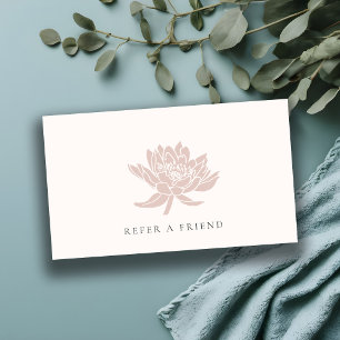 BLUSH PINK ROSE GOLD LOTUS FLORAL REFER A FRIEND BUSINESS CARD