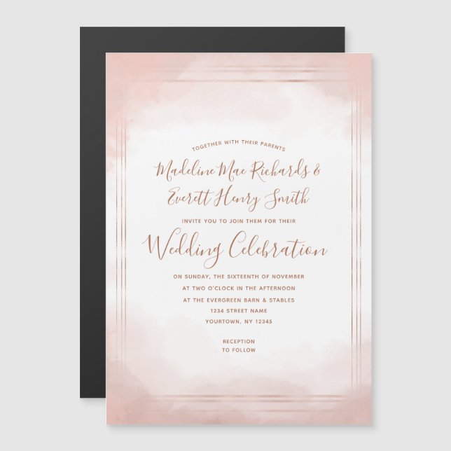 Blush Pink & Rose Gold Magnetic Wedding Invitation (Front/Back)