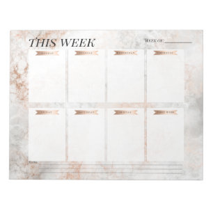Blush Pink Rose Gold Marble Stylish Weekly Planner Notepad