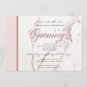 BLUSH PINK ROSE GOLD MARBLE TEXTURE GRAND OPENING INVITATION