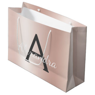 Blush Pink Rose Gold Metallic Foil Monogrammed Large Gift Bag
