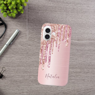 Blush pink rose gold metallic name monogram script iPhone 16 case