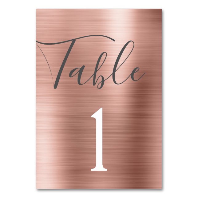 Blush Pink - Rose Gold Metallic Table Number (Front)