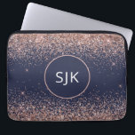 Blush Pink Rose Gold Navy Blue Glitter Monogram Laptop Sleeve<br><div class="desc">Blush Pink - Rose Gold and Navy Blue Faux Glitter and Sparkle Elegant Monogrammed Initials Case. This case can be customised to include your initial and first name.</div>