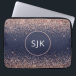 Blush Pink Rose Gold Navy Blue Glitter Monogram Laptop Sleeve<br><div class="desc">Blush Pink - Rose Gold and Navy Blue Faux Glitter and Sparkle Elegant Monogrammed Initials Case. This case can be customised to include your initial and first name.</div>