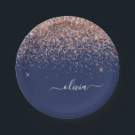 Blush Pink Rose Gold Navy Blue Glitter Monogram Paper Plate<br><div class="desc">Rose Gold - Blush Pink and Navy Blue Sparkle Glitter Monogram Name and Initial Party Plates. This makes the perfect sweet 16 birthday,  wedding,  bridal shower,  anniversary,  baby shower or bachelorette party gift for someone that loves glam luxury and chic styles.</div>