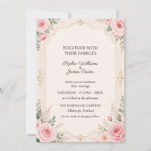 Blush Pink Rose Gold Ornate Wedding Invitation