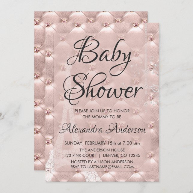 Blush Pink - Rose Gold Paris Baby Shower Invitation (Front/Back)
