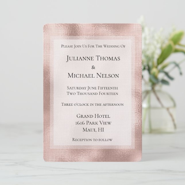 Blush Pink Rose Gold personalised Wedding  Invitation (Standing Front)
