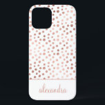 Blush Pink - Rose Gold Polka Dot Pattern Monogram iPhone 12 Case<br><div class="desc">Blush Pink - Rose Gold and White Faux Foil Girly Hand Drawn Polka Dot Pattern Monogram Personalised Smart Phone Case. Please contact the designer for customised matching items.</div>