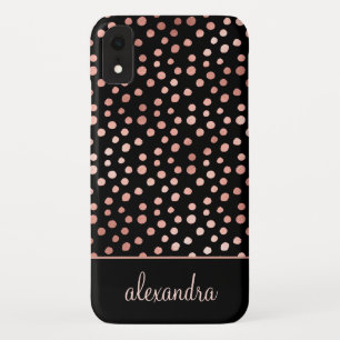 Blush Pink - Rose Gold Polka Dot Pattern Monogram iPhone XR Case