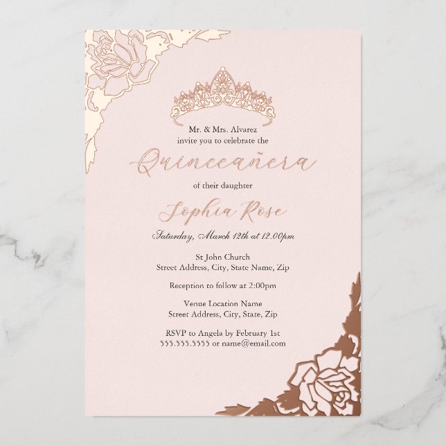 Blush Pink Rose Gold Quinceanera Birthday  (Front)