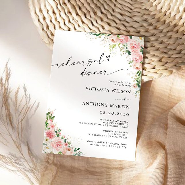 Blush Pink Rose Gold Rehearsal Dinner Invitation (Creator Uploaded)