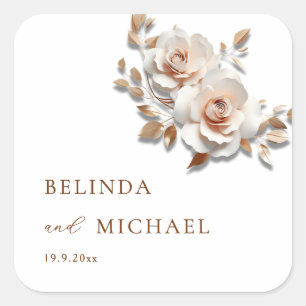Blush Pink Rose Gold Roses Wedding Square Sticker