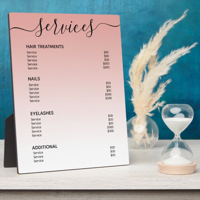 Blush Pink Rose Gold Salon Price List Service Menu Plaque (Side)