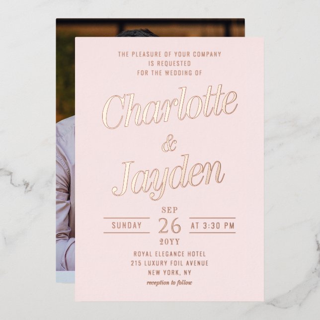 Blush Pink Rose Gold Script Wedding (Front/Back)