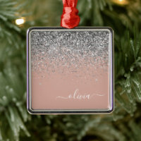 Blush Pink Rose Gold Silver Glitter Monogram