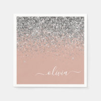 Blush Pink Rose Gold Silver Glitter Monogram