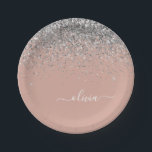 Blush Pink Rose Gold Silver Glitter Monogram Paper Plate<br><div class="desc">Rose Gold - Blush Pink and Silver Sparkle Glitter Monogram Name and Initial Party Plates. This makes the perfect sweet 16 birthday,  wedding,  bridal shower,  anniversary,  baby shower or bachelorette party gift for someone that loves glam luxury and chic styles.</div>