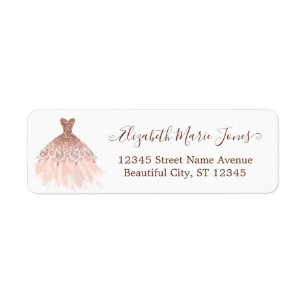 Blush Pink Rose Gold Sparkle Dress Girly Script Return Address Label