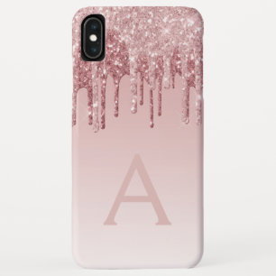 Blush Pink - Rose Gold Sparkle Glitter Monogram iPhone XS Max Case
