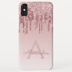 Blush Pink - Rose Gold Sparkle Glitter Monogram iPhone XS Max Case