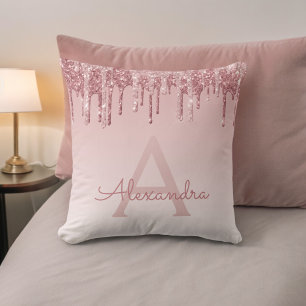 Blush Pink - Rose Gold Sparkle Glitter Monogram Cushion