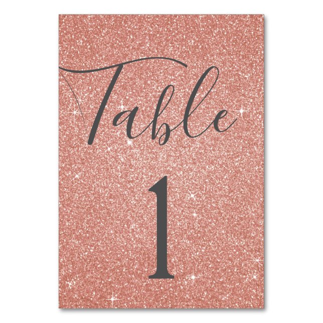 Blush Pink - Rose Gold Sparkle Table Number (Front)