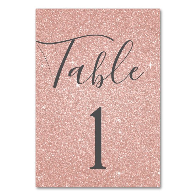 Blush Pink - Rose Gold Sparkle Table Number (Front)