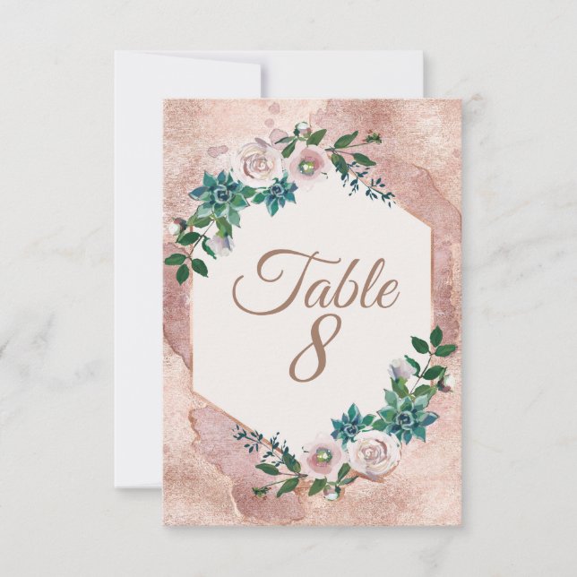 Blush Pink Rose Gold Succulents Table Numbers (Front)