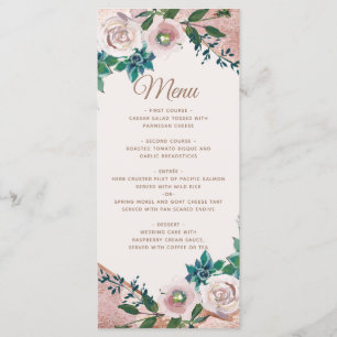 Blush Pink Rose Gold Succulents Wedding Menu