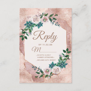 Blush Pink Rose Gold Succulents Wedding RSVP