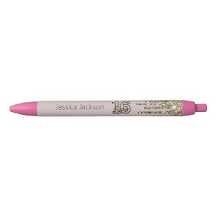 Blush Pink Rose Gold Sweet Sixteen Black Ink Pen