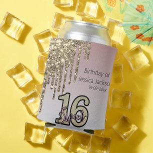 Blush Pink  Rose Gold Sweet Sixteen Can Cooler
