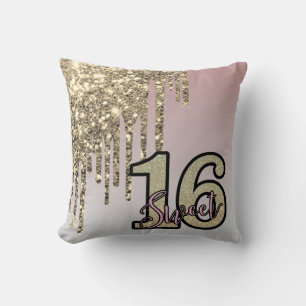 Blush Pink  Rose Gold Sweet Sixteen Cushion