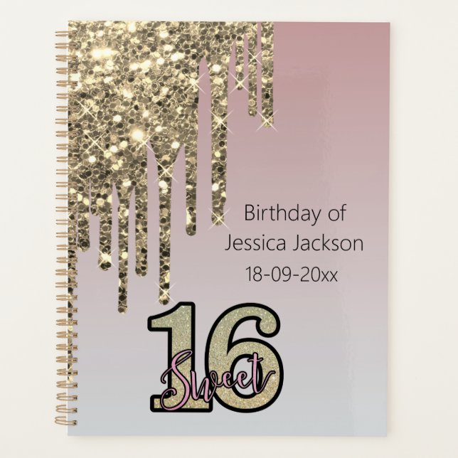 Blush Pink  Rose Gold Sweet Sixteen Planner (Front)