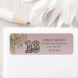 Blush Pink  Rose Gold Sweet Sixteen Return Address Label