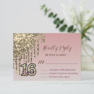 Blush Pink Rose Gold Sweet Sixteen RSVP Card