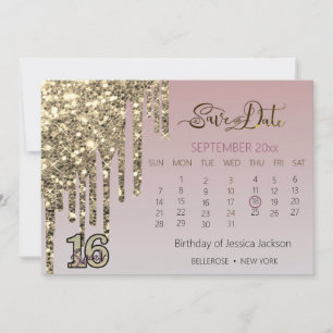 Blush Pink  Rose Gold Sweet Sixteen Save The Date