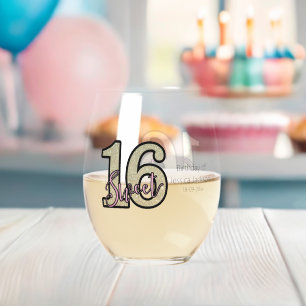 Blush Pink  Rose Gold Sweet Sixteen Stemless Wine Glass
