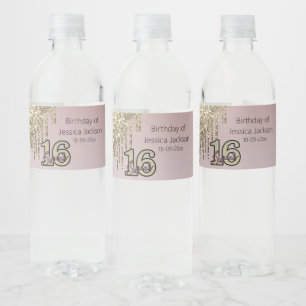 Blush Pink  Rose Gold Sweet Sixteen Water Bottle Label